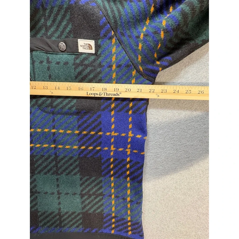 The North Face Mens Plaid Fleece Quarter Zip Pullover Blue Green NF0A7WR8 FA22 M